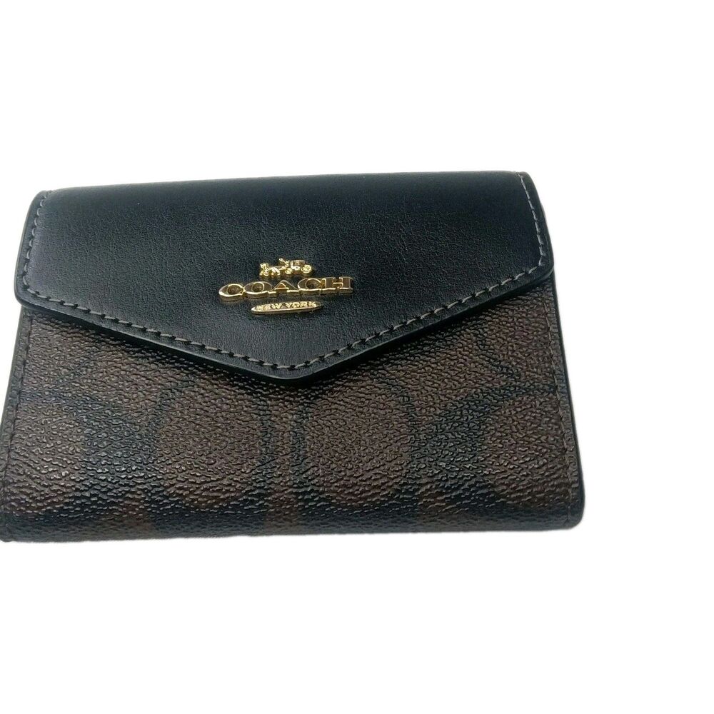 Coach Flap Card Case In Signature Canvas Brown Card Wallet